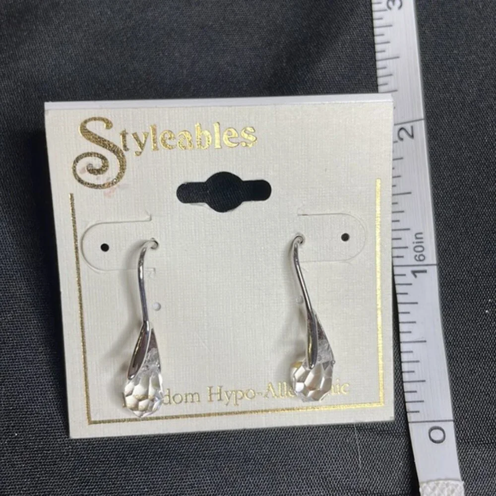 Styleables Earrings, Silver Tone and Clear, Drop/Dangle,‎ NEW